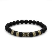 十字架付き黒いオニクス名入れメンズブレスレット・ヴィンテージイエロー