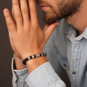 十字架付き黒いオニクス名入れメンズブレスレット