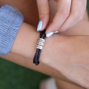 黒い革名入れ刻印ブレスレット ［スターリングシルバー］