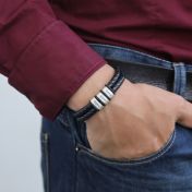 Double Layer Men Name Bracelet - Black Leather
