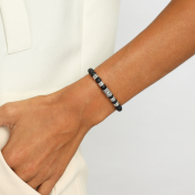 黒色オニキスイービルアイレディース名入れブレスレット・ ホワイト石［スターリングシルバー］