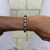 イーヴルアイ黒いオニクス名入れメンズブレスレット[スターリングシルバー]