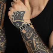 イーヴルアイ黒いオニクス名入れメンズブレスレット[スターリングシルバー]