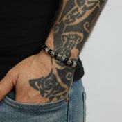 イーヴルアイ黒いオニクス名入れメンズブレスレット[スターリングシルバー]