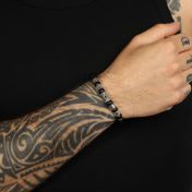 イーヴルアイ黒いオニクス名入れメンズブレスレット[スターリングシルバー]