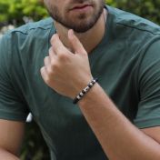 イーヴルアイ黒いオニクス名入れメンズブレスレット[スターリングシルバー]