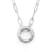 家族サークルリンクチェーン名入れネックレス・ダイアモンド付き［スターリングシルバー］