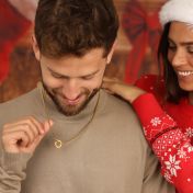 父親のサークルボックスチェーン名入れメンズネックレス［18Kゴールドメッキ］