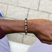 Green Tiger Eye Bracelet with Names and evil eye silver charm