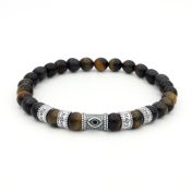 Evil Eye Men Name Bracelet - Green Tiger Eye Stones - Stretchy Bracelet
