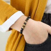 グリーンのタイガーアイ名入れレーデイスブレスレット [ゴールドメッキ]