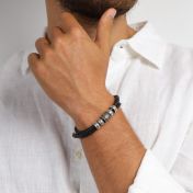 ハムサ黒いレザーブレスレット・ブラックレザーとスターリングシルバー