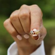 心の絆誕生石リング・ハート　[18Kゴールドメッキ]