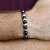 オニキス＆ヘマタイトミックス メンズ名入れブレスレット・スターリングシルバー