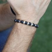 オニキス＆ヘマタイトミックス メンズ名入れブレスレット・スターリングシルバー