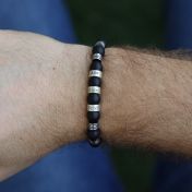 オニキス＆ヘマタイトミックス メンズ名入れブレスレット・スターリングシルバー