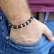 オニキス＆ヘマタイトミックス メンズ名入れブレスレット・スターリングシルバー