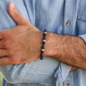 オニキス＆ラピス ネ名入れブレスレット・ スターリングシルバー