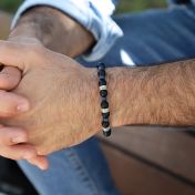 オニキス＆ラピス ネ名入れブレスレット・ スターリングシルバー