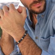 オニキス＆ラピス ネ名入れブレスレット・ スターリングシルバー