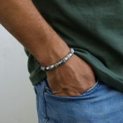 黒い十字架付きピカソジャスパーメンズ名入れブレスレット