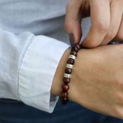 Tiger Eye Women Bracelet with Engravings - Red Tiger Eye (Sterling Silver)
