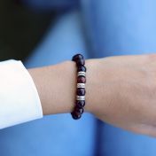Red Tiger Eye Bracelet  for women with engraved sterling silver beads