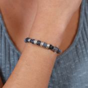 ヘマタイトとアゲート名入れブレスレット［スターリングシルバー］