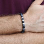 オニキスとアゲート名入れメンズブレスレット［スターリングシルバー］