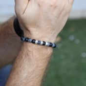 オニキスとアゲート名入れメンズブレスレット［スターリングシルバー］