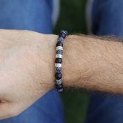 オニキスとアゲート名入れメンズブレスレット［スターリングシルバー］